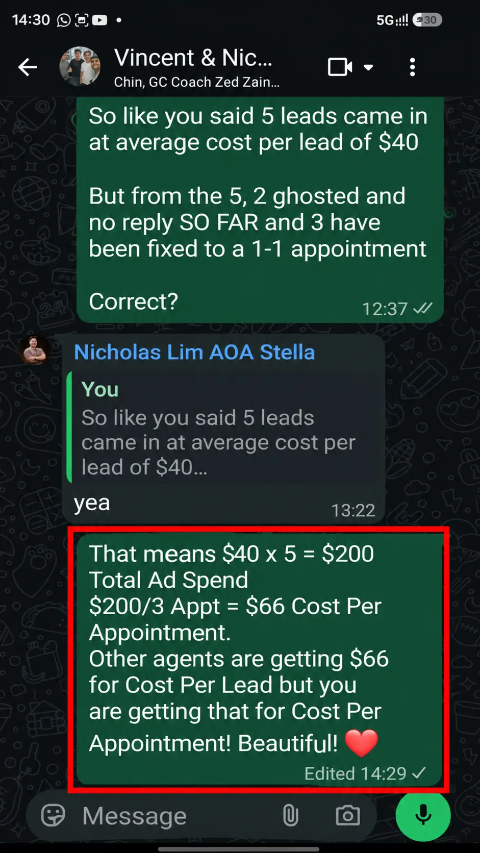 Lead Conversation — 3 Appointments from 5 Leads