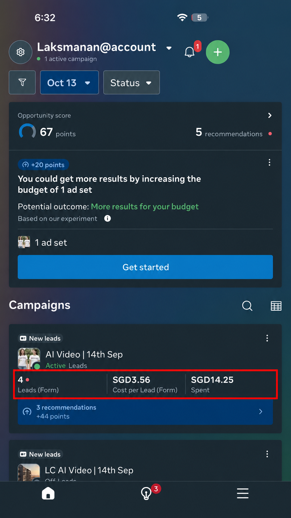 Campaign Performance — 4 Leads at SGD3.56 Each