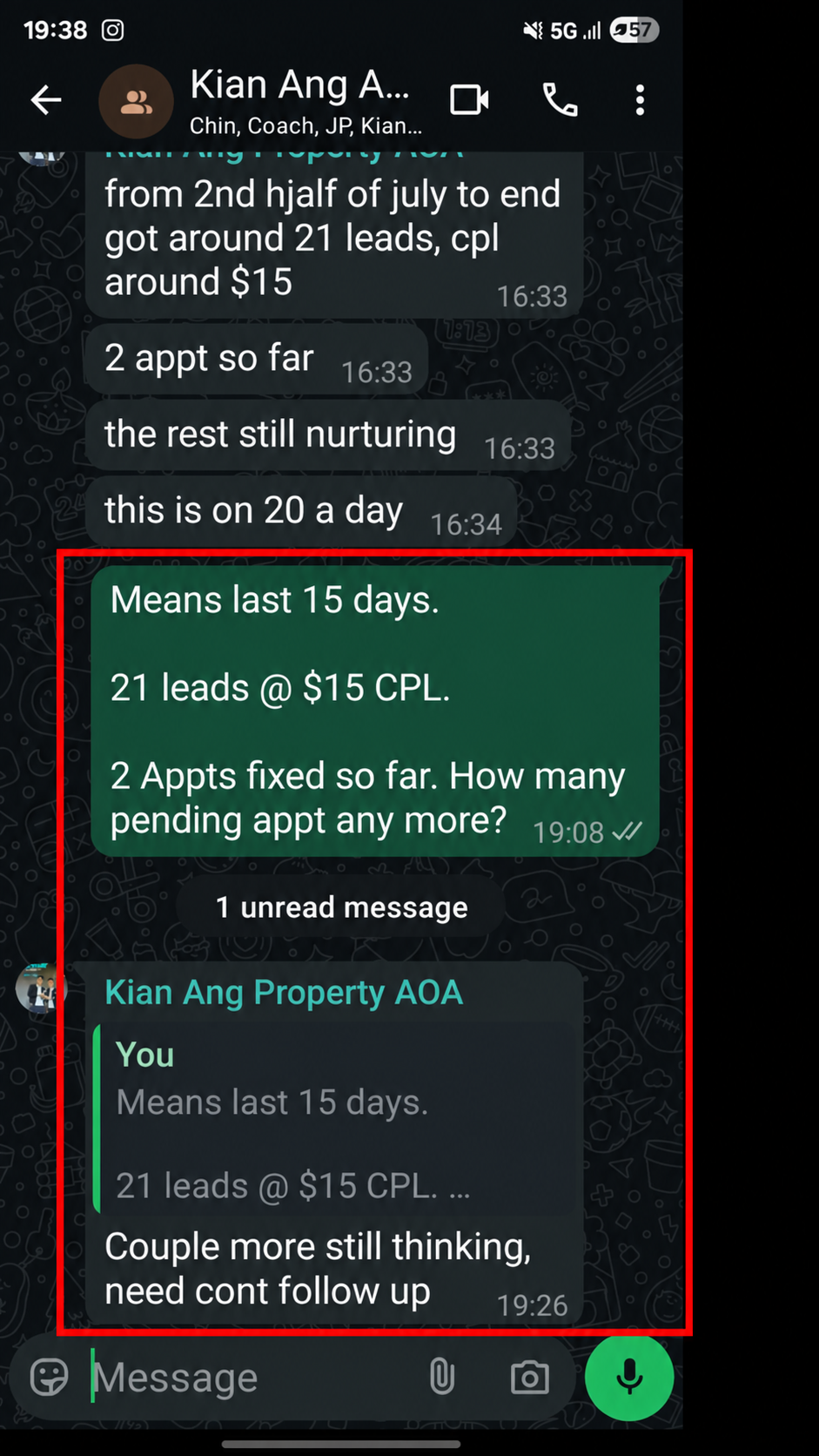 21 Leads at ~$15 CPL, 2 Appointments